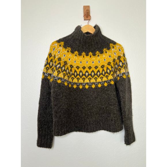 Banana Republic Rhea Fair Isle Sweater in Earth Brown Size Medium Wool Nordic - Picture 1 of 5